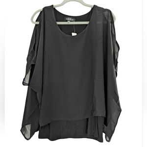 August Silk Women's Black Top Cold Shoulder Medium Whimsigoth NWT